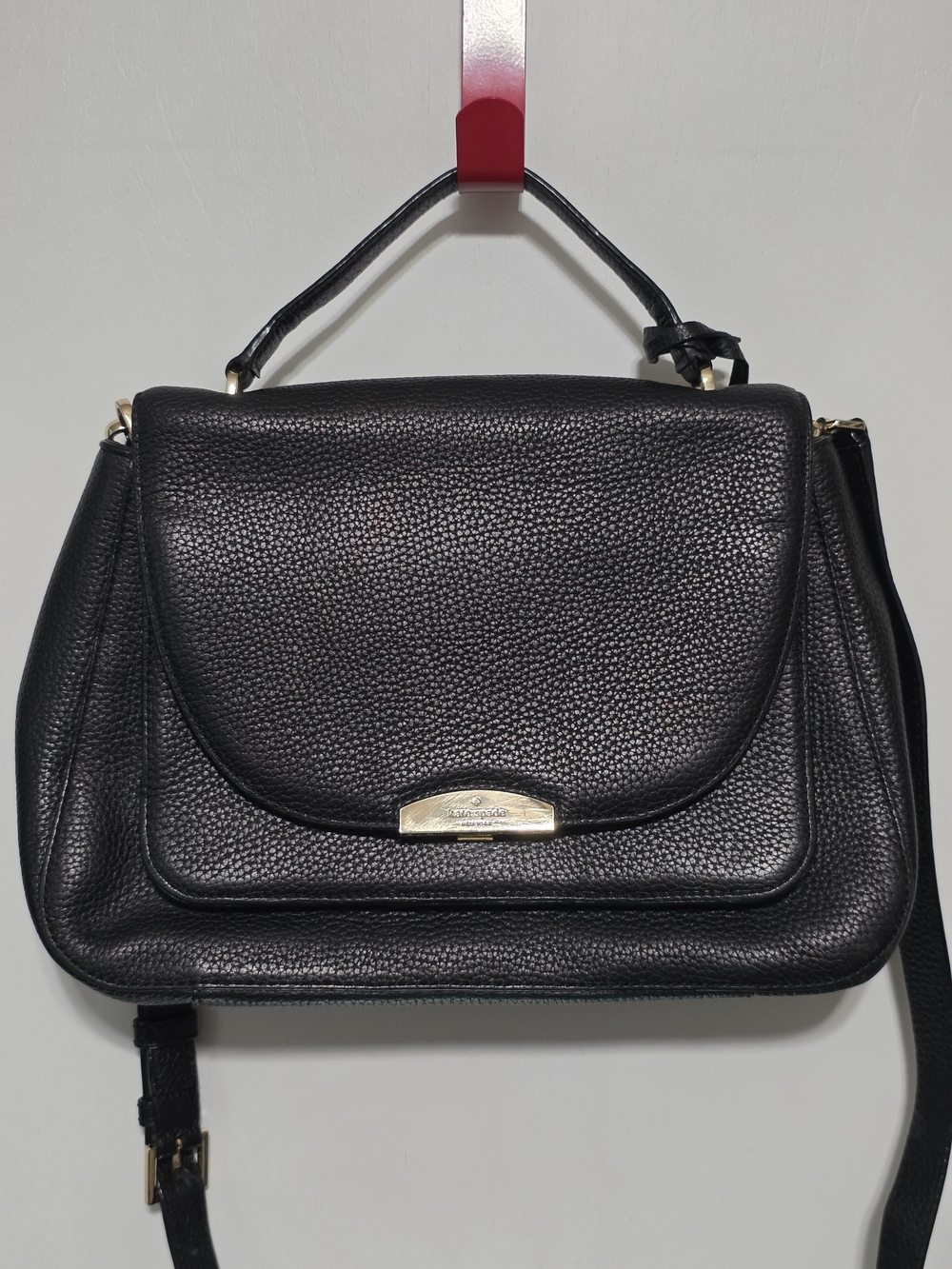 kate spade Black Pebbled Leather Satchel with Gold Hardware